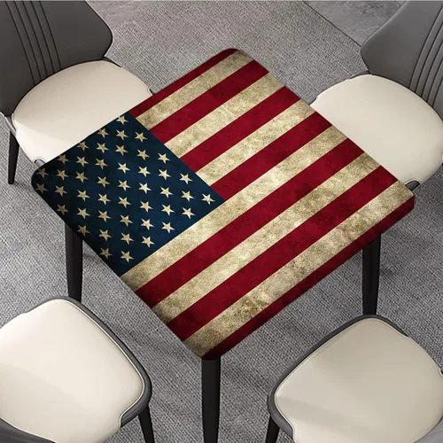 Miniatura 3 de Mantel cuadrado ajustable con bandera americana, 4 de julio, Día de la Independencia, manteles de madera con borde elástico, resistente a