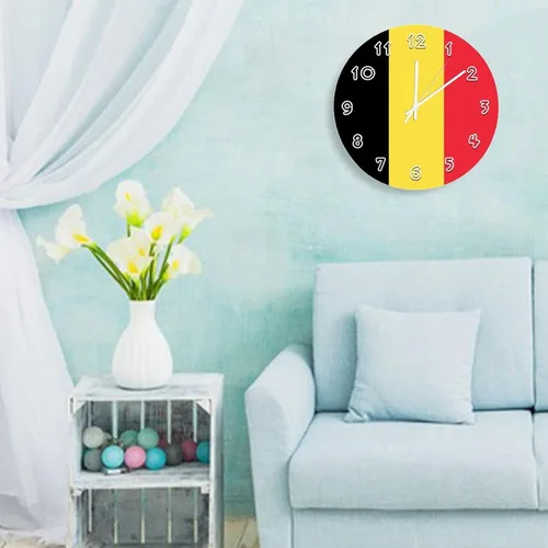 Miniatura 5 de Reloj de pared de Bélgica - Reloj de pared con bandera de Bélgica para dormitorio, sala de estar, oficina, escuela, decoración artística de pared