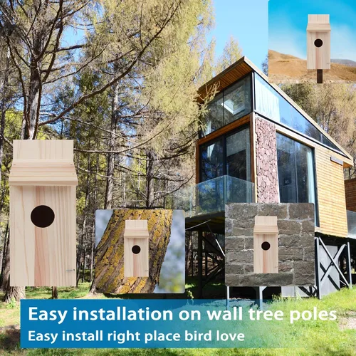 Miniatura 7 de Paquete de 2 casas para pájaros para exteriores, casas tipo caja para pájaros azules para exteriores, pajarera de cedro para pinzones, golondrinas