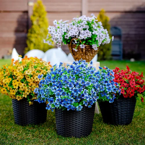 Miniatura 3 de Axylex - Flores Artificiales para Exteriores, Plantas Falsas - 16 Paquetes de Verdería Artificial para Exteriores, Arbustos de Boj de Plástico Sin