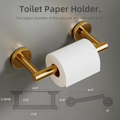 Miniatura 5 de POKIM Soporte de papel higiénico dorado cepillado, dispensador de papel higiénico de acero inoxidable 304 de doble poste para montaje en pared