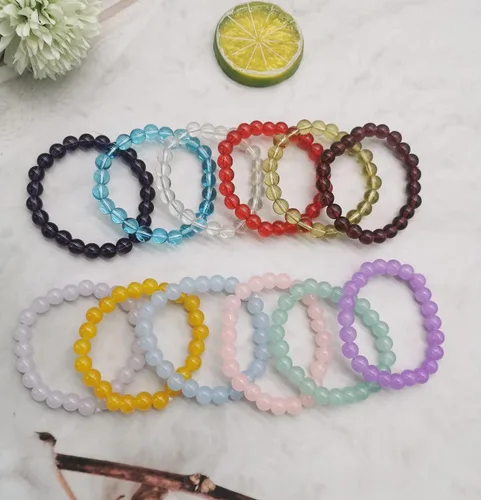 Miniatura 6 de SAMOCO 24 pulseras elásticas de cuentas de 0.315in, hechas a mano, redondas, de cristal, para mujer, multicolor, mate, pulsera elástica