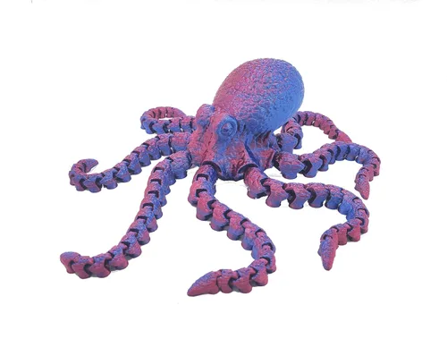 Miniatura 25 de Pulpo impreso en 3D – Personalizable, hecho a pedido Modelo animal articulado (pequeño, morado con tentáculos verde lima)