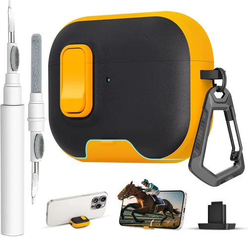 Miniatura 16 de Funda para AirPods Pro 3 con cerradura, textura de piel TPU duradera, antipérdida y a prueba de golpes, accesorios con kit de limpieza en llavero