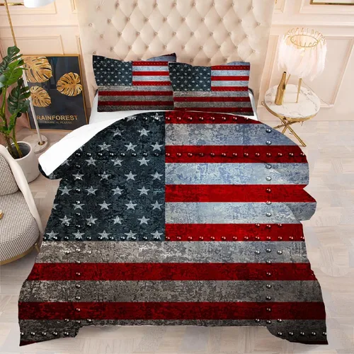 Miniatura 39 de kxry Juego de edredón de 250 años de Estados Unidos, tamaño individual, ropa de cama vintage de estatua de la libertad y bandera estadounidense