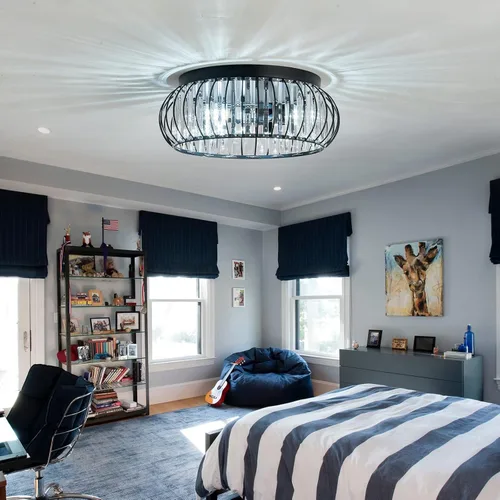 Miniatura 9 de YYJLX Lámpara de Techo Empotrada de 3 Luces, Candelabro de Cristal Moderno Negro E26, Iluminación Interior para Pasillo, Dormitorio, Baño