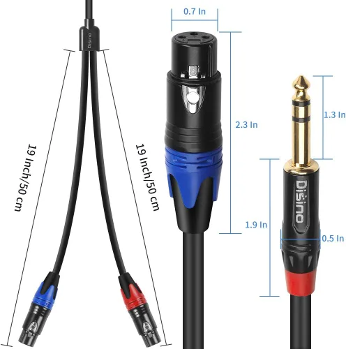 Miniatura 3 de Cable divisor XLR hembra dual a conector TRS macho estéreo de 1/4 pulg. (6,35 mm) Y, cable de conexión desequilibrado de adaptador XLR hembra a