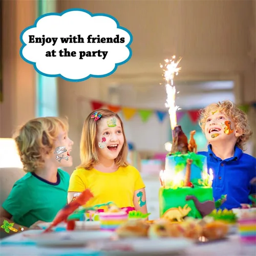 Miniatura 6 de Leesgel Tatuajes temporales de dinosaurio para niños, calcomanías de dinosaurio, decoraciones de suministros de fiesta de cumpleaños de dinosaurio