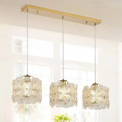 Miniatura 11 de Lámpara colgante de cristal dorado, paquete de 1 lámpara colgante de techo pequeña con flores modernas, 1 luz para cocina, isla, fregadero, comedor