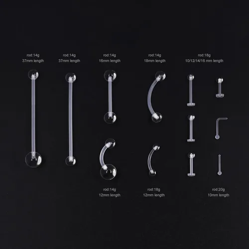 Miniatura 4 de PiercingArt 36pcs Clear Piercing Retainers Bioflex Nose Tongue Nipple Belly Rings Eyebrow Lip Nose Studs Cartilage Tragus Earring Retainer