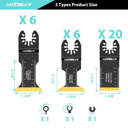 Miniatura 2 de AMZBSAW 32 piezas de cuchillas oscilantes de titanio para corte de metal, kits de cuchillas multiherramienta para metal, clavos, material duro