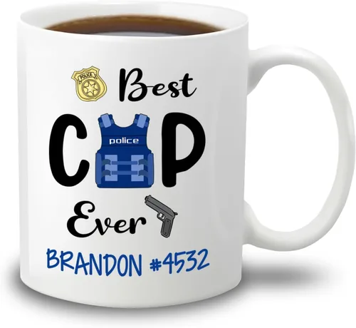 Miniatura 9 de Taza de café personalizada con nombre de oficial de policía en progreso, con nombre de oficial de policía estudiantil, taza de cerámica blanca
