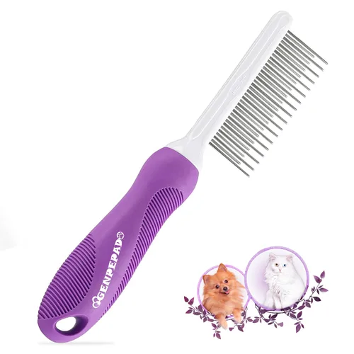 Miniatura 8 de GENPEPADO Peine de aseo para perros y gatos con dientes finos de metal de acero inoxidable largos y cortos para desenredar el cabello enmarañado