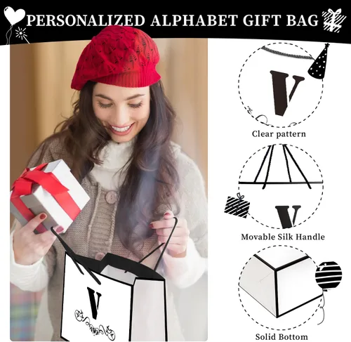 Miniatura 5 de ysmile Bolsa de regalo de letras con papel de seda para hombres, bolsa grande de 12 pulgadas, color blanco y negro, para cumpleaños, aniversario