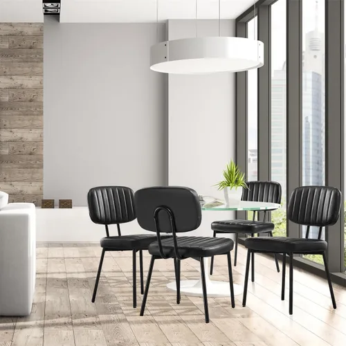 Miniatura 2 de Juego de 2 sillas de comedor, modernas sillas de cocina tapizadas de mediados de siglo con asiento acolchado de piel sintética y patas de metal