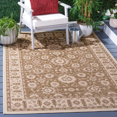 Miniatura 8 de SAFAVIEH Alfombra lavable al aire libre Courtyard Collection - 2'7" x 5', marrón y crema, no desprende pelusa y fácil limpieza, ideal para patio