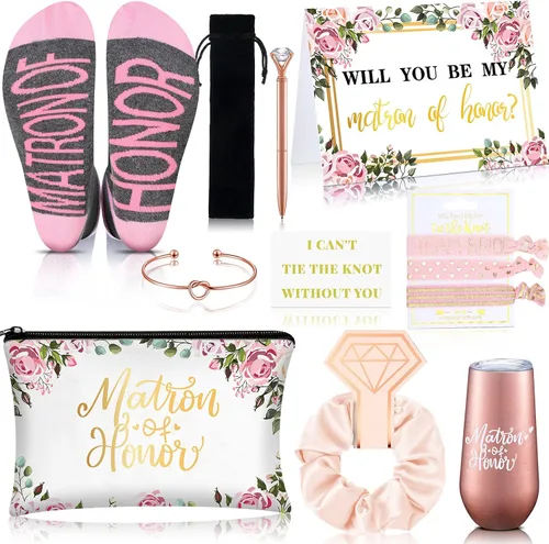 Miniatura 15 de Yexiya Juego de 13 piezas de regalo de caja de propuesta de dama de honor, regalo con texto en inglés "Will You Be My Maid of Honor", de acero