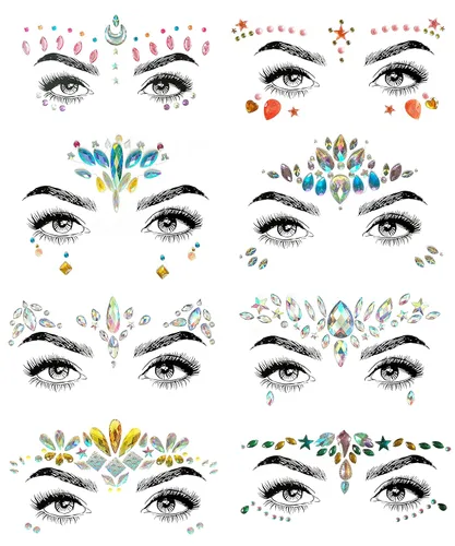 Miniatura 15 de Adhesivos de gemas para la cara de sirena con purpurina, diamantes de imitación para festival, joyas, cristales para la cara, ojos y cuerpo, 6