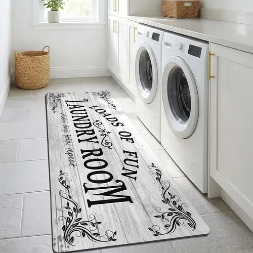 Miniatura 23 de Lansny Alfombra de lavandería de 20 x 60 pulgadas, antideslizante, impermeable, para decoración de cuarto de servicio, lavable, alfombra de Gris