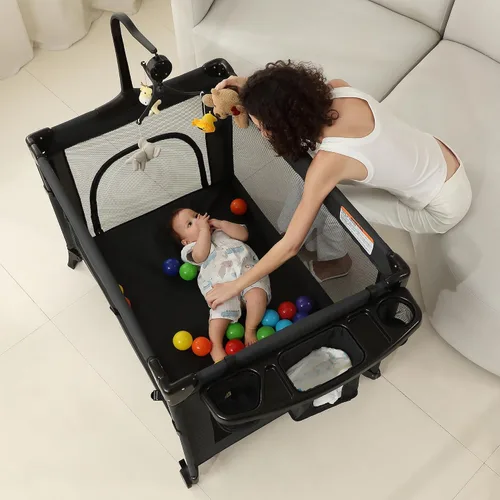 Miniatura 6 de Pack and Play, moisés para bebé, cama de noche, corralito de bebé con cambiador, corralito de viaje plegable para recién nacidos a niños pequeños