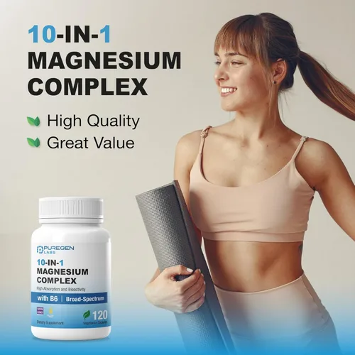 Miniatura 7 de Puregen Labs Complejo de magnesio 10 en 1 de 500 mg con cápsulas vegetales B6-120 [alta absorción y bioactividad] Sin OMG, sin gluten ni lácteos