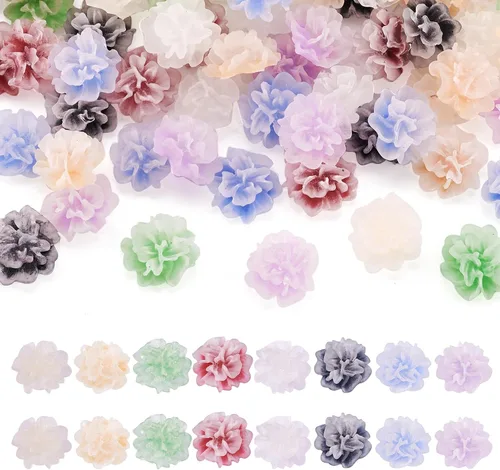 Miniatura 10 de Craftdady Cuentas de flores de resina, 72 piezas de cabujones de flores kawaii con parte trasera plana, 2 estilos, sin agujero, cuentas de rosas