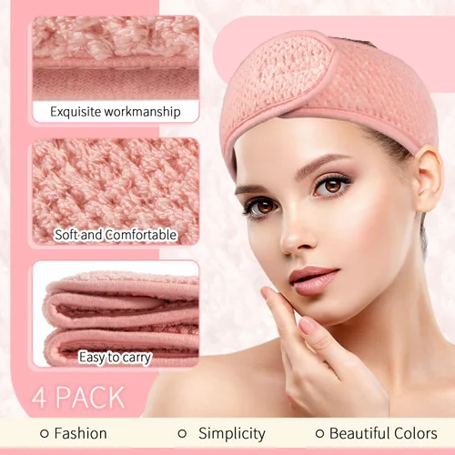 Miniatura 3 de Whaline Paquete de 4 diademas faciales de spa, bandas ajustables para el cabello, toalla suave para lavado facial, ducha, deportes, yoga