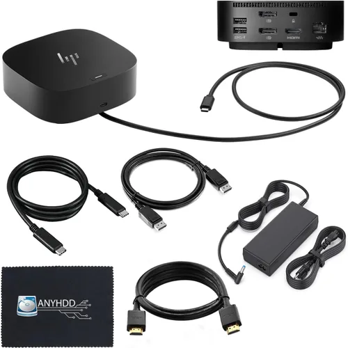 Estación de acoplamiento HP para laptop con monitor dual y paquete de carga - HP Dock 5TW10AA / 5TW10UT / 5TW10AA#ABB con adaptador de 120W + cable
