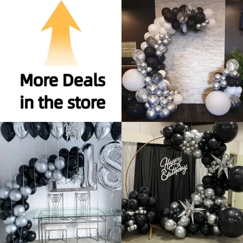 Miniatura 2 de Bezente Globos de látex de confeti negro y plateado, 60 globos de 12 pulgadas, cromados metálicos y confeti de 12 pulgadas, para Año Nuevo