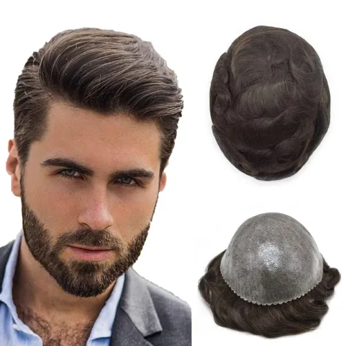 Miniatura 21 de Toupee for Men Hair Piece Real Human Hair Full Poly Skin Mens Toupee Mens Hair System Injected PU Hair System Invisible Hairpiece for