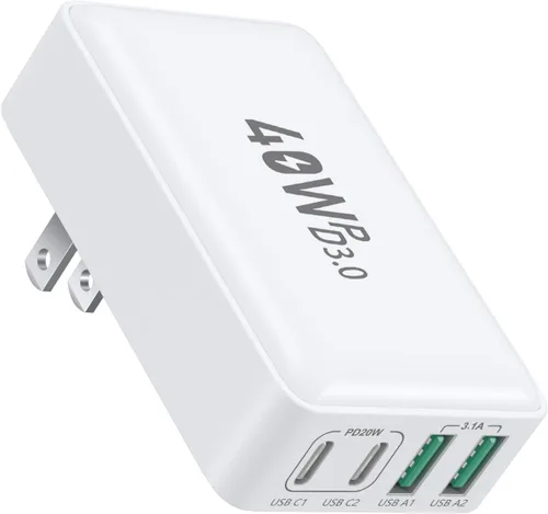 Miniatura 10 de OKRAY - Bloque de carga USB C plano de 40 W, 4 puertos tipo C, enchufe de pared plegable de ladrillo de carga rápida, PD3.0 y QC3.0, adaptador