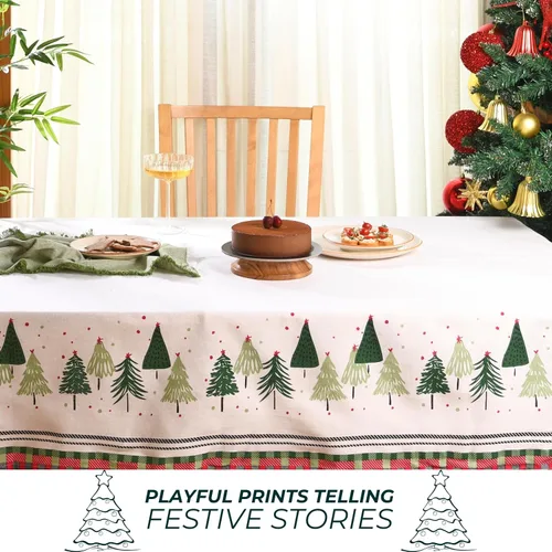 Miniatura 5 de Folkulture Mantel de Navidad rectangular de 60 x 72 pulgadas para decoración navideña del hogar, tela de algodón estilo granja, mantel rectangular