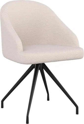 Martha Stewart Silla giratoria fija Sora con brazos inclinados para oficina en casa en blanco bouclé con marco de bronce cepillado al óleo Boucle