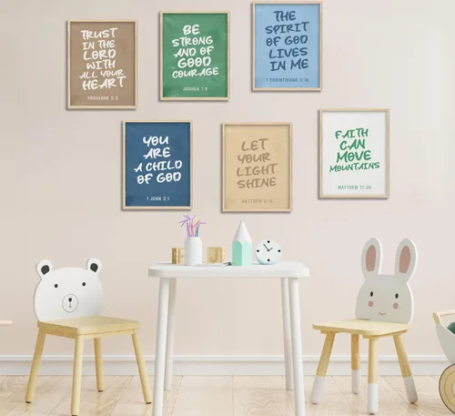 Miniatura 3 de Conjunto de 6 impresiones de pared de lona cristiana para guardería, versículos bíblicos para niños, citas inspiradoras, pintura, imagen, decoración
