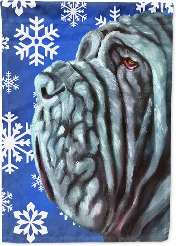 Miniatura 293 de Caroline's Treasures SC9374GF Bulldog English Snow flakes Holiday Garden Flag Buzón Bandera decorativa para patio exterior, patio, obras de arte