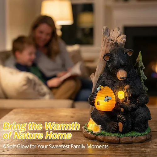Miniatura 7 de Candieslife Estatua de jardín de oso solar con colmena brillante y cachorro, figura LED para exteriores, decoración para patio, césped, arte