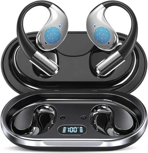 Auriculares de conducción ósea de oído abierto, auriculares sobre la oreja con gancho ergonómico para la oreja, auriculares Bluetooth 5.4 con Negro