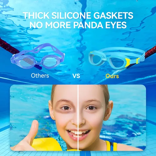 Miniatura 5 de COPOZZ Gafas de natación para niños, antivaho y HD, cómodo ajuste 3D, gafas de natación duraderas unisex para niños y niñas de 3 a 14 años