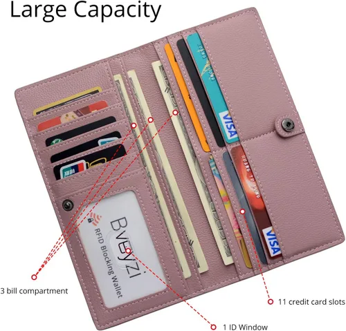 Miniatura 3 de Bveyzi Billeteras de cuero ultrafino con bloqueo RFID para tarjetas de crédito, billetera plegable para mujer