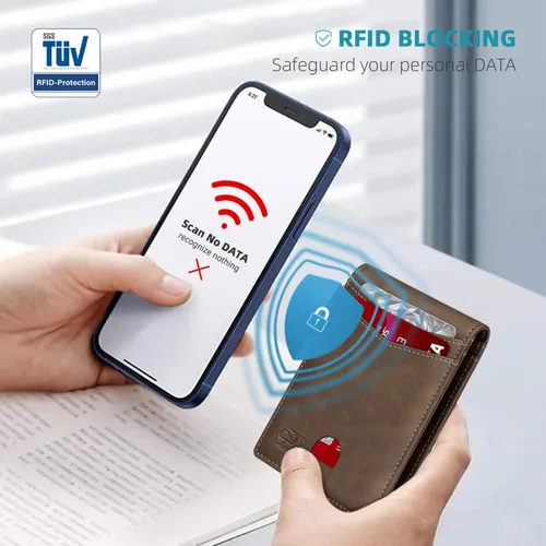 Miniatura 117 de Zitahli - Billetera delgada con 12 ranuras para tarjetas, ventana de identificación con clip para dinero, bolsillo frontal RFID plegable, pequeña