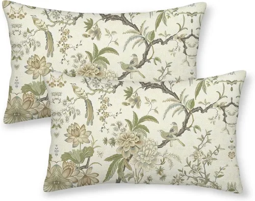 Miniatura 39 de CXMEIFLY Juego de 2 fundas de almohada de hojas florales de primavera de 16 x 16 pulgadas, para decoración de flores chinoiserie, almohadas