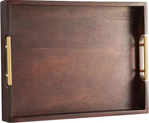 Miniatura 10 de Joy&Grace Bandeja otomana para sala de estar, bandeja grande de madera de acacia con asas para mesa de café, desayuno en la cama, cena de comida
