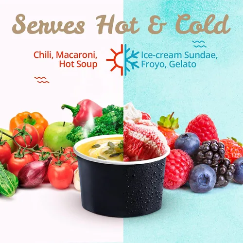 Miniatura 7 de MATICAN Vasos de papel para helado, paquete de 100 cuencos desechables de postre de 5.5 onzas para bebidas calientes y frías, 5.5 onzas, color negro