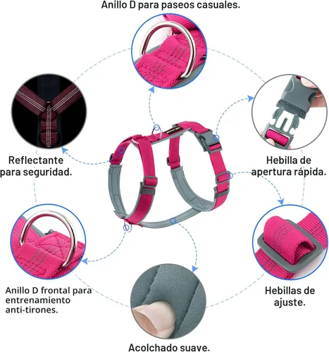 Miniatura 2 de Arnés para perro Plutus Pet sin tirón, arnés ajustable de nylon con acolchado suave, arnés para perro reflectante y resistente para perros pequeños