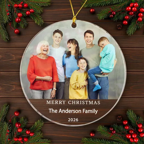 Miniatura 24 de Adorno de Navidad con foto personalizada 2025 para la familia, aniversario como el señor y la señora abuelos, carga cualquier imagen, cualquier foto