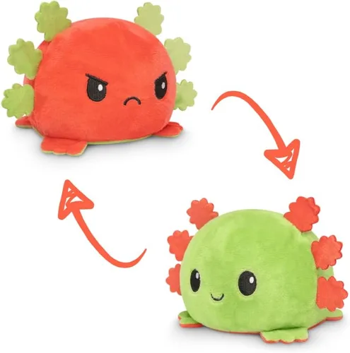 TeeTurtle El peluche original reversible de Axolote Diseño patentado Juguete sensorial para aliviar el estrés Verde feliz rojo enojado Muestra