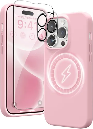 Miniatura 103 de GONEZ Funda de silicona para iPhone 14 Pro Max, compatible con MagSafe, con protector de pantalla + protector de lente de cámara, silicona líquida a