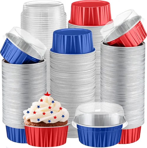 Miniatura 41 de Gejoy 400 Piezas Moldes de Papel de Aluminio para Hornear con Tapas 5 oz Moldes Desechables Ramekins Mini Moldes para Pasteles Crème Brûlée Moldes