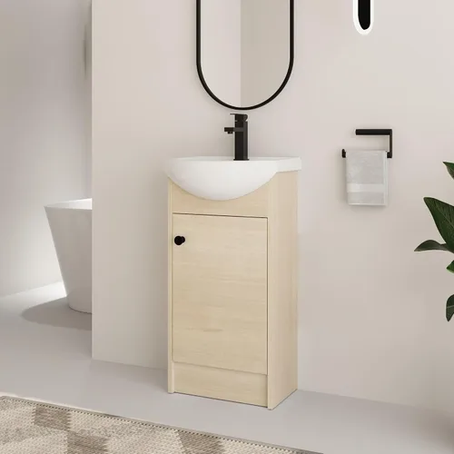 Miniatura 21 de Tocador de baño pequeño de 16 pulgadas con lavabo, tocador de baño independiente de 16" para espacios pequeños, gabinete de madera contrachapada