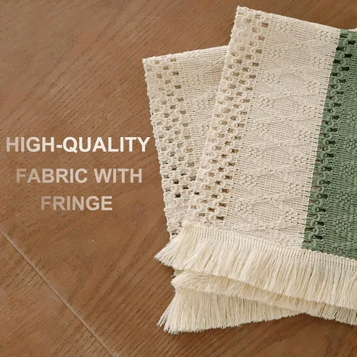Miniatura 5 de Juego de 4 manteles individuales verdes de macramé para decoración de mesa con flecos, manteles individuales tejidos de arpillera natural para mesa